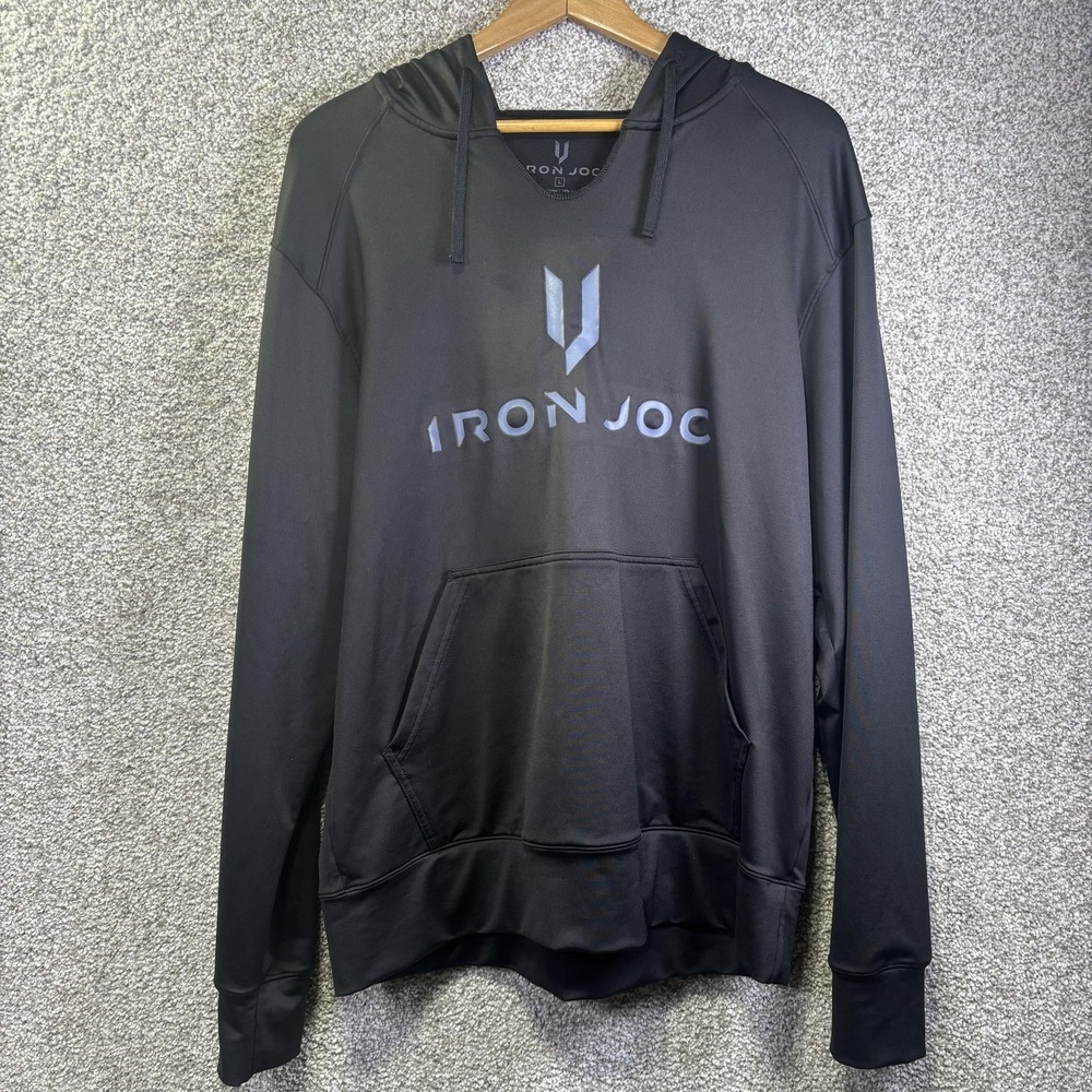 Iron Joc Hoodie Mens Large Black Performance Pullover Logo Sweatshirt Athletic